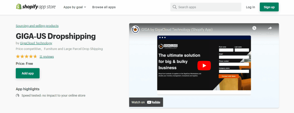 GIGA-US furniture dropshipping Shopify app