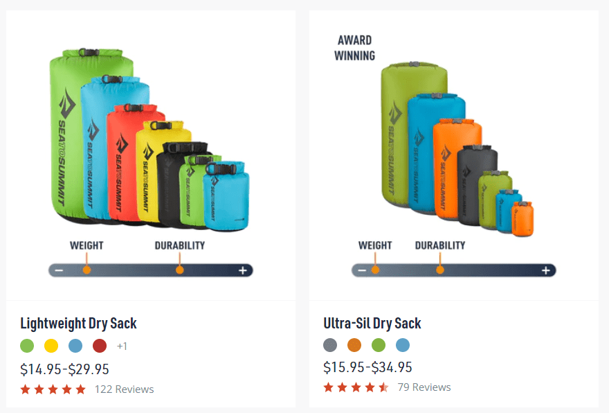 Sea to Summit weight and durability scores