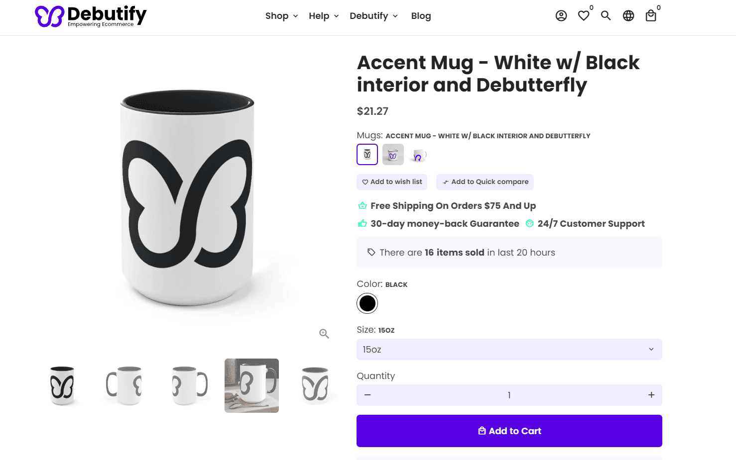 Ejemplo de página de producto del tema Debutify