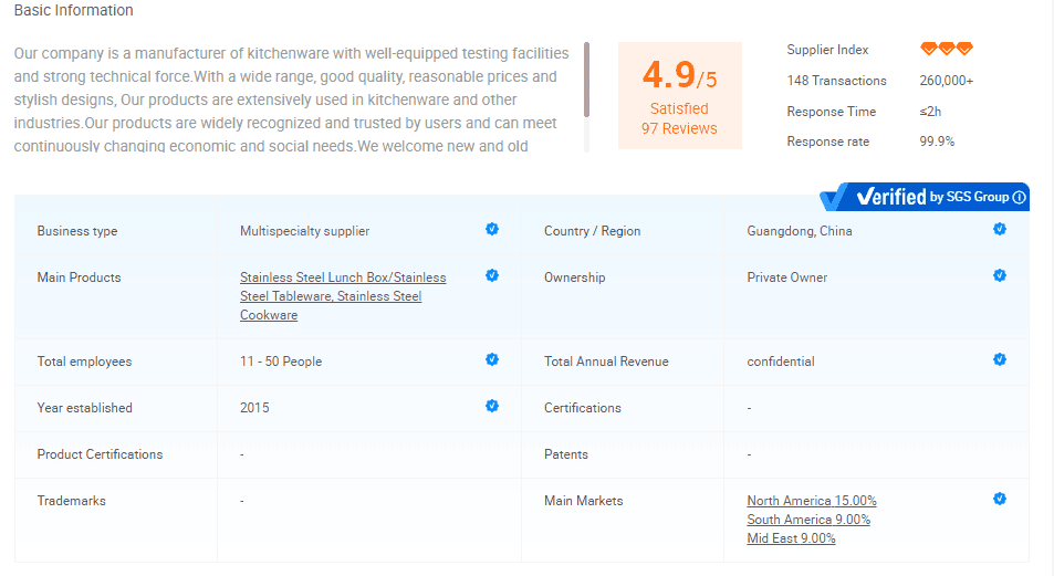 An example of an Alibaba supplier profile