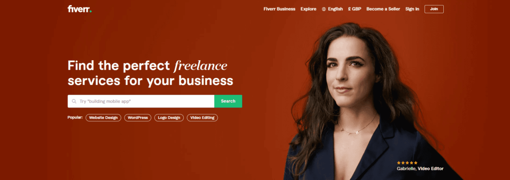 Fiverr's PC landing page