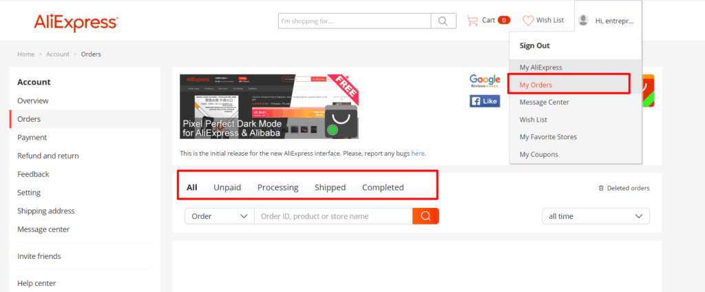 Monitor AliExpress tracking status