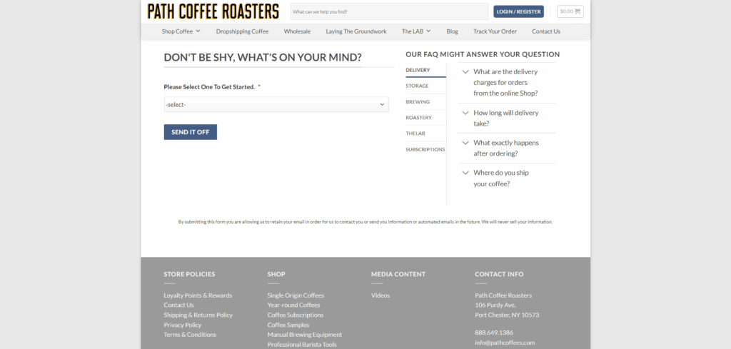 Path Coffee Roasters registration page