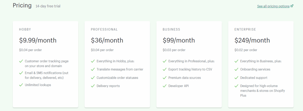 Tracktor Order Tracking Pricing