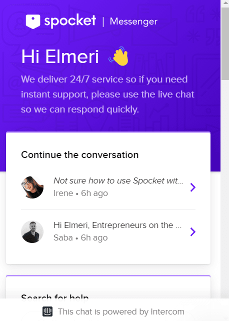 Customer service of Spocket