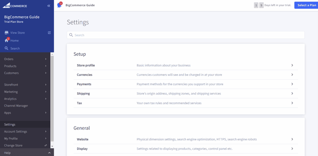 BigCommerce Settings Setup