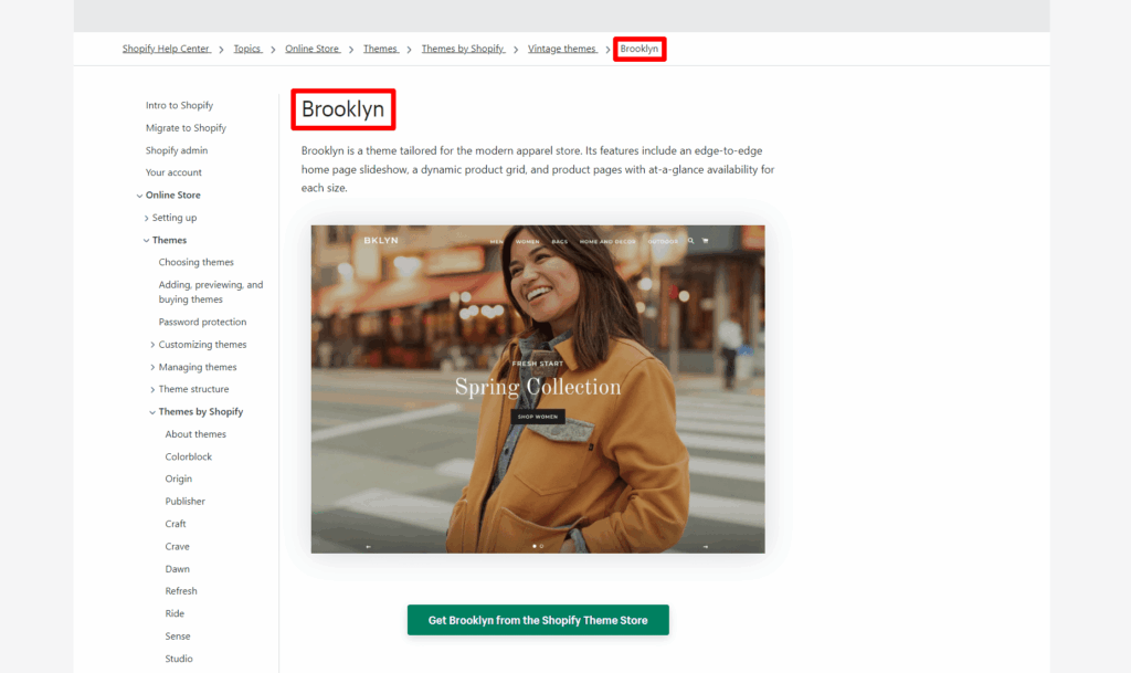 Brooklyn theme on shopify