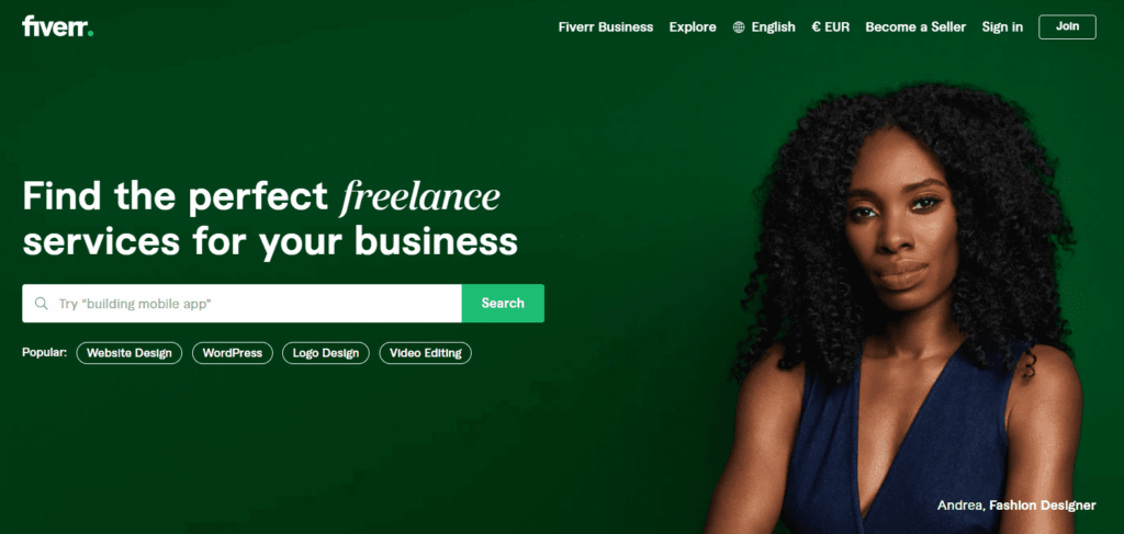 Home page of Fiverr