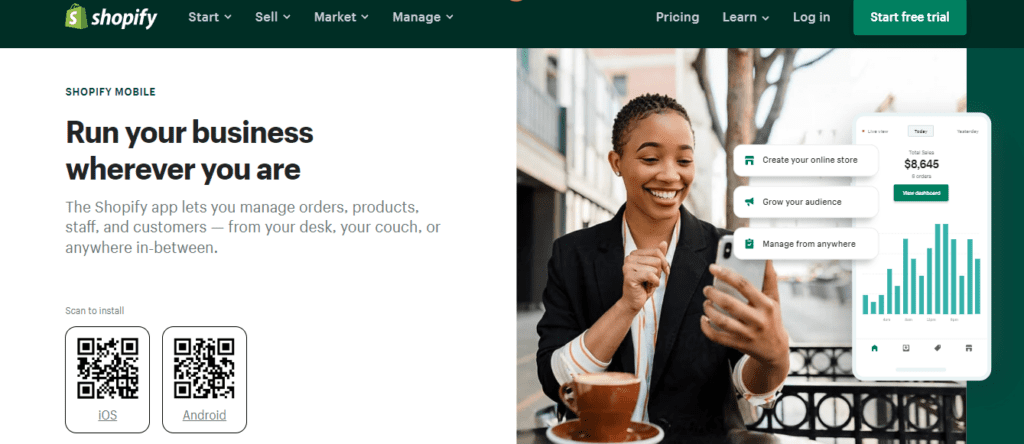 Shopify mobile app introduction page