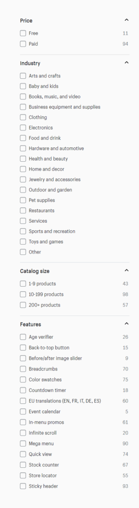 Shopify theme categories filter