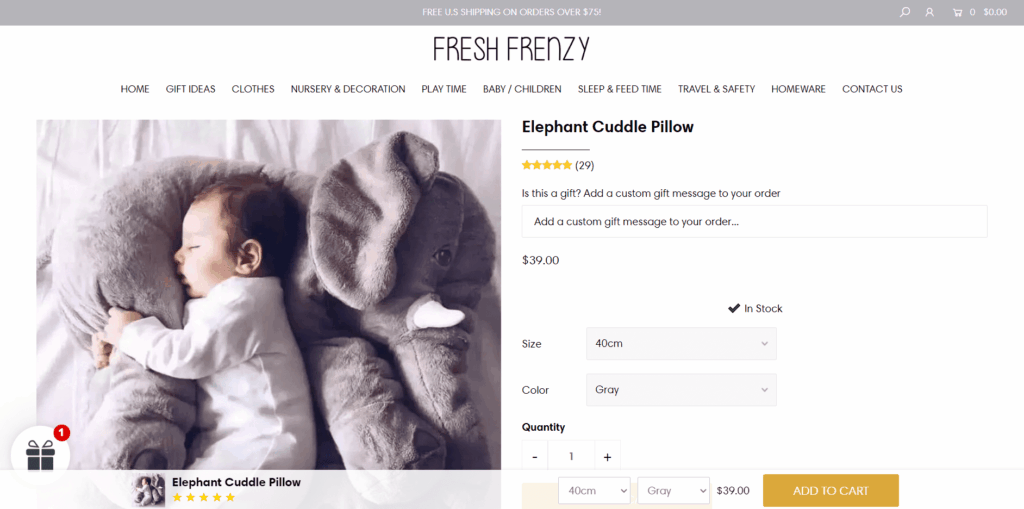 Fresh Frenzy Elephant Cuddle Pillow