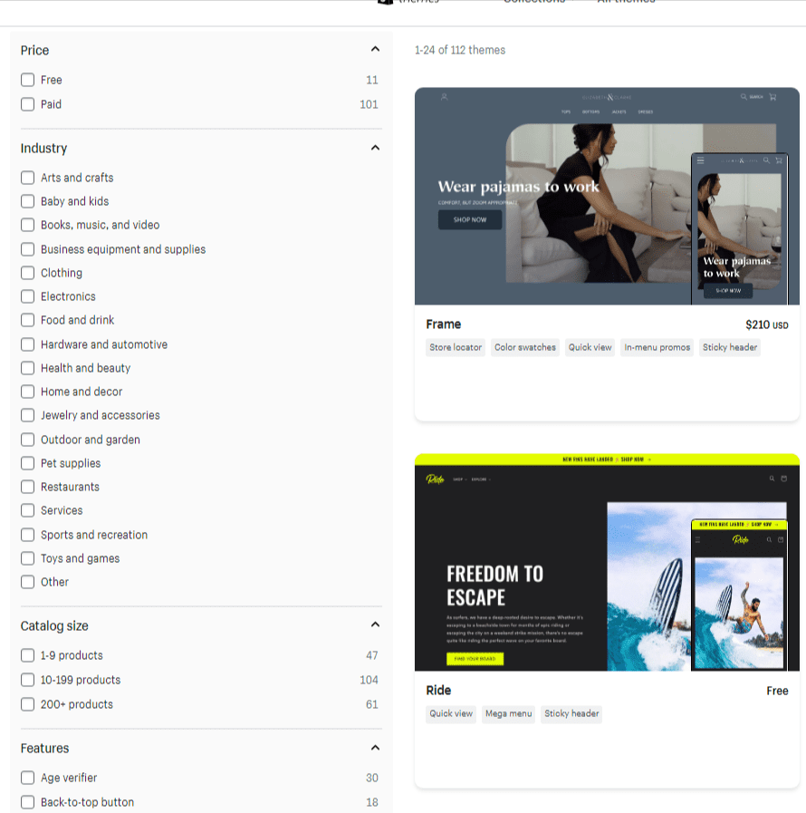 Shopify themes filter features