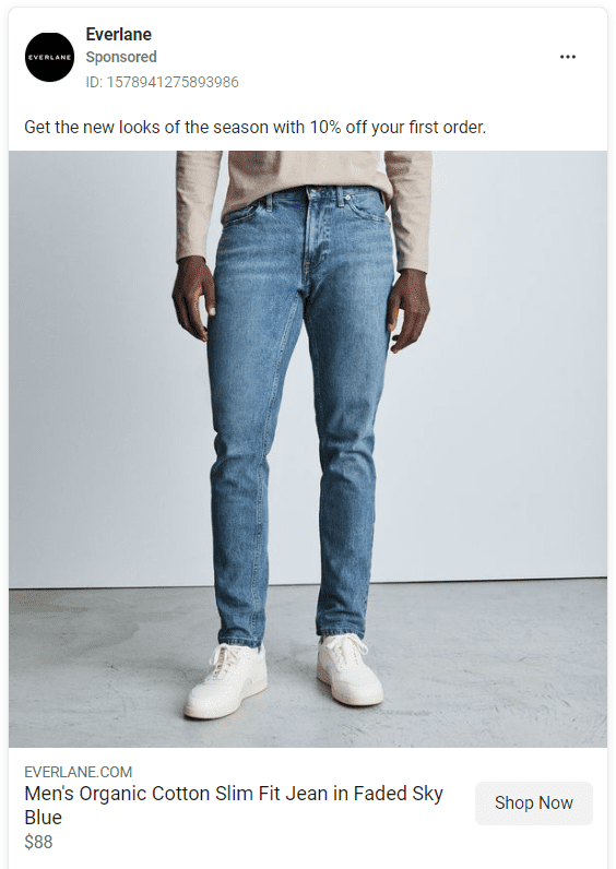 Facebook retargeting ad example from Everlane