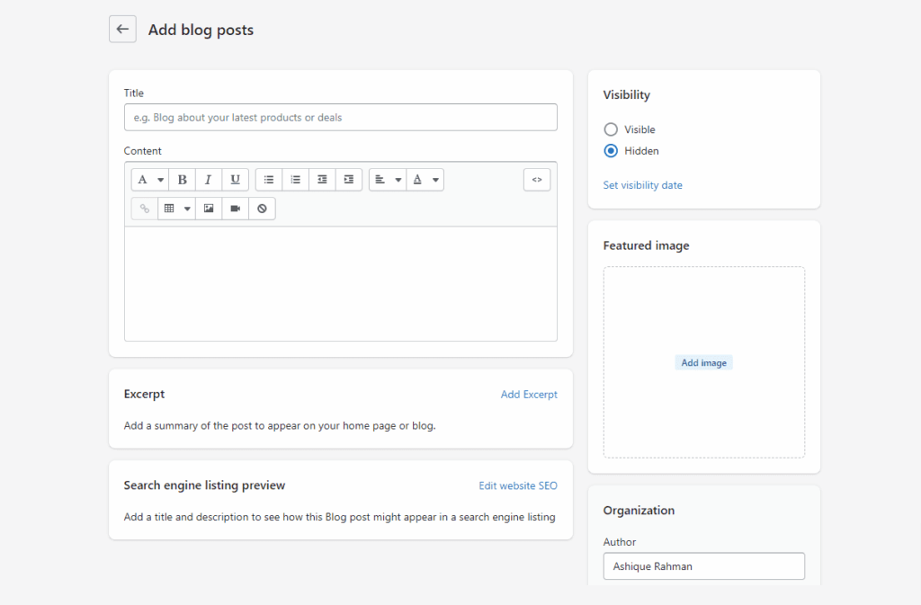 Create a blog post section