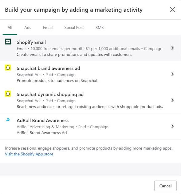 Create an ad campaign from shopify