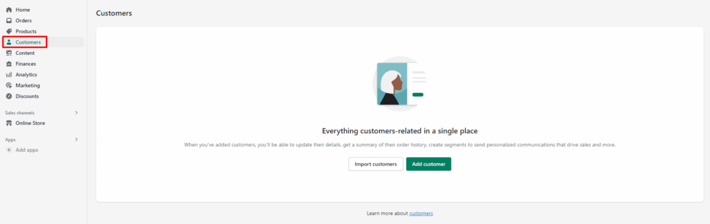 Shopify customers section