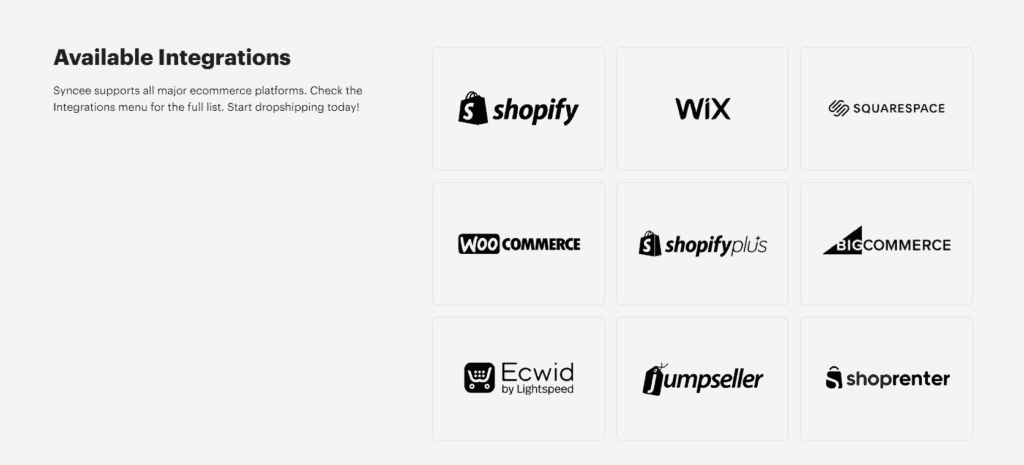 Syncee Available Integrations