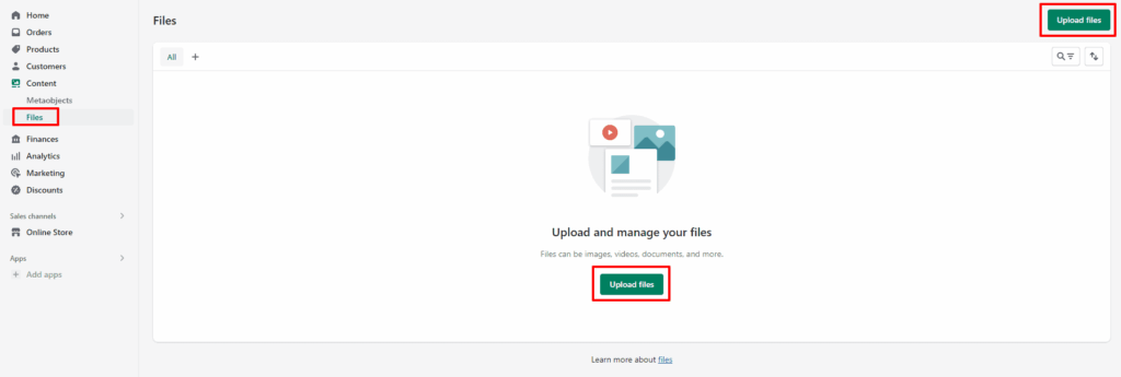 Upload and manage files in shopify