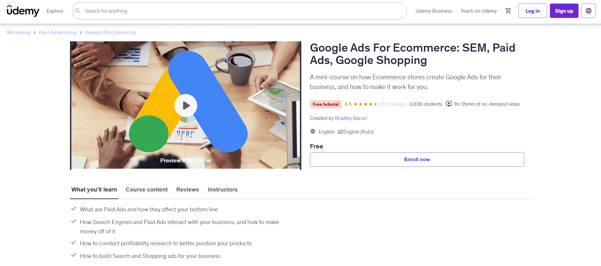 Free Google Ads course on Udemy