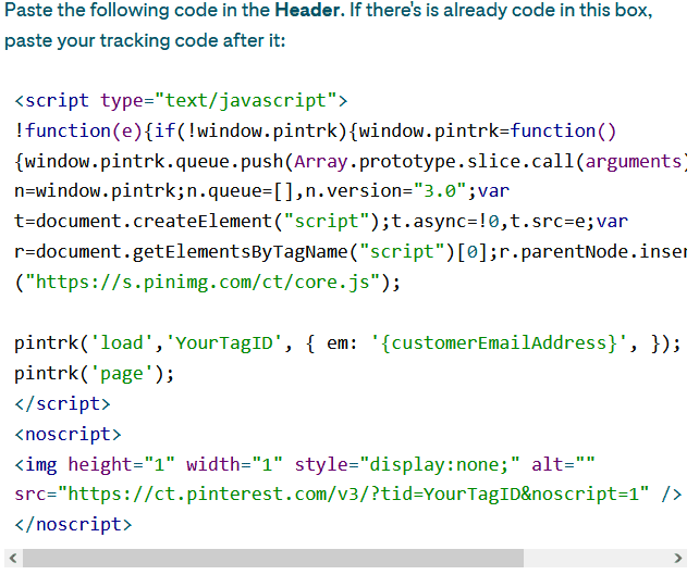 Pinterest tag code