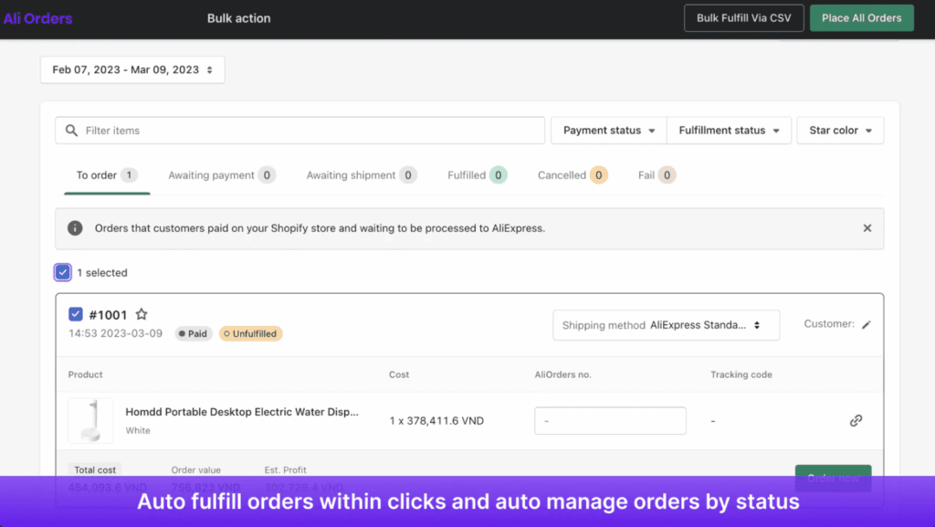 Ali Orders auto fulfillment