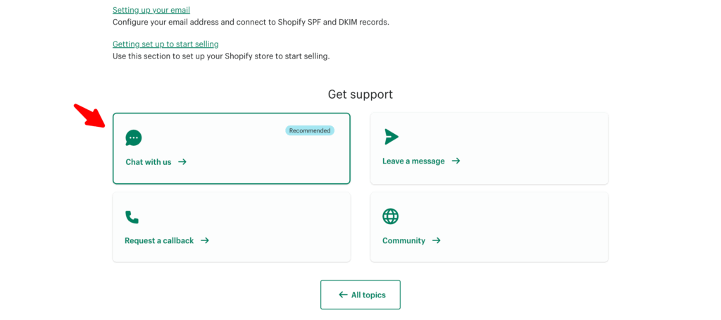 Live chat with Shopify support team