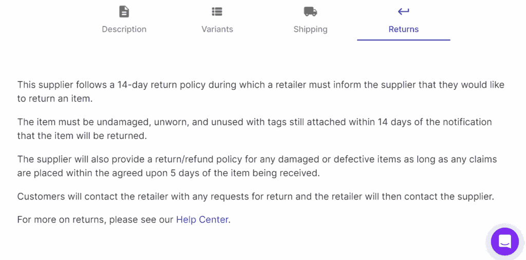 Return policy of Modalyst