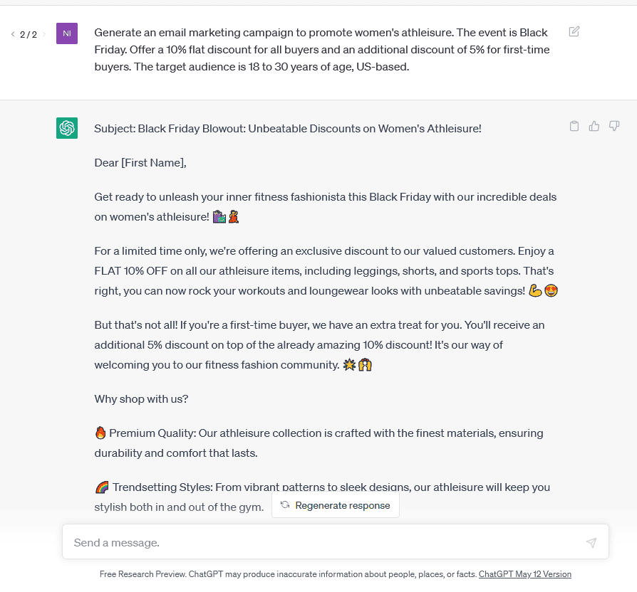 Using ChatGPT to create an email campaign