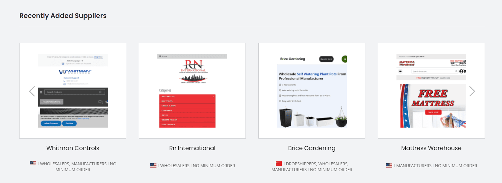 Recently Added Suppliers on a Directory Platform