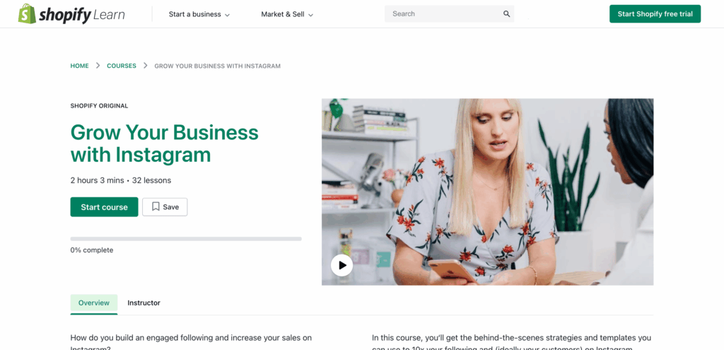 Grow your business with Instagram Shopify Learn course
