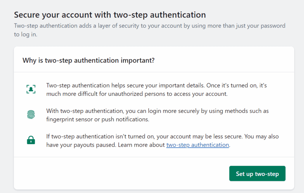 Two step authentication of Shopify