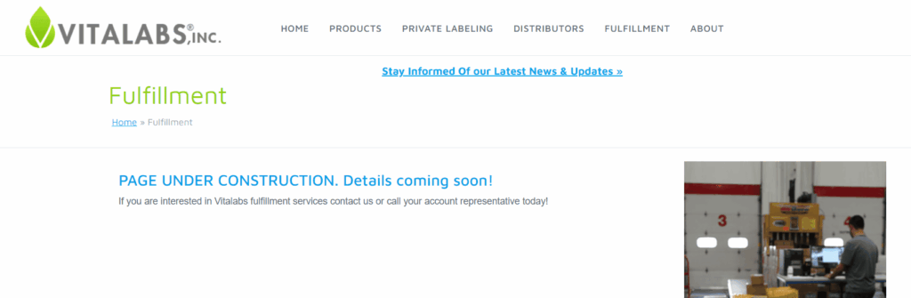 Vitalabs fulfillment page