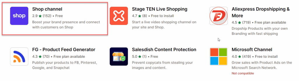 Shopify app store Shop channel