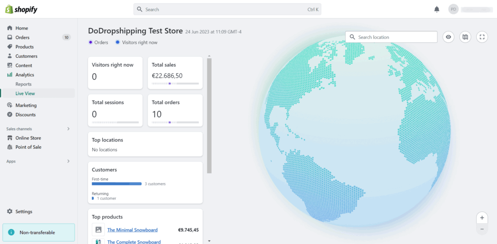 Shopify admin live view