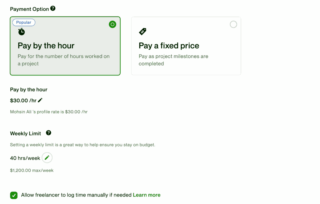 Hiring contract of Upwork