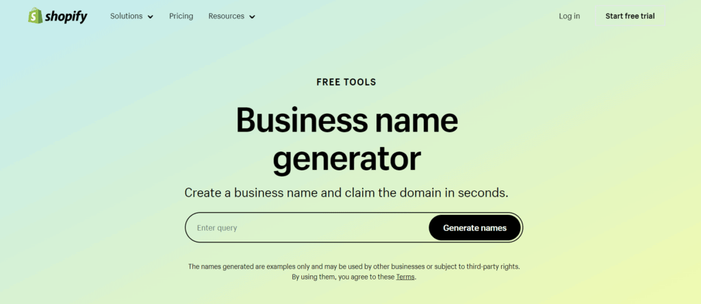 Shopify free business name generator