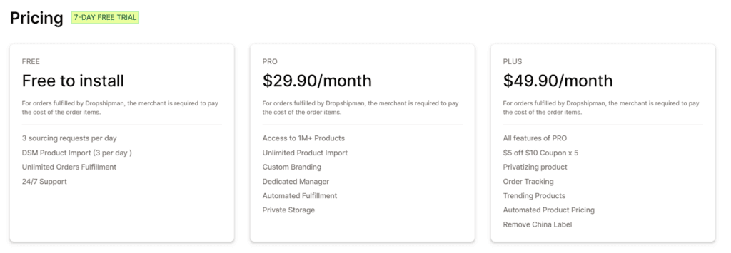 Dropshipman pricing