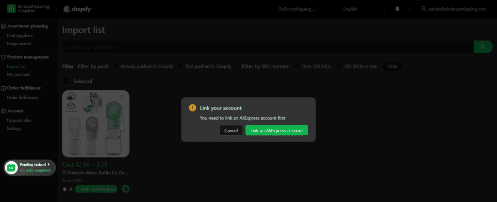 Dropshipping Copilot linking AliExpress account
