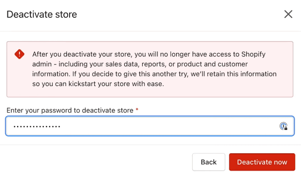 Deactivate store popup