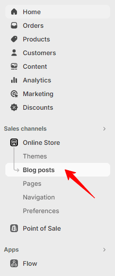 Blog posts in Shopify backend menu