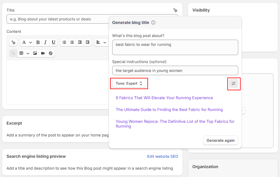 Generate blog title output