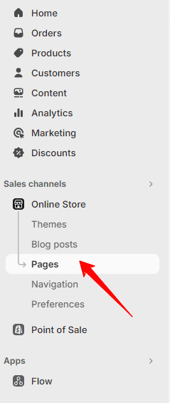 Pages in Shopify backened