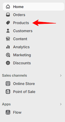 Shopify's backend menu