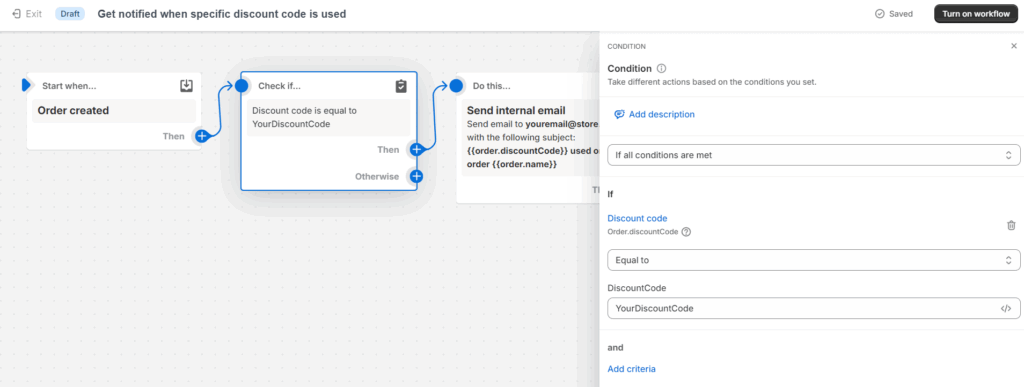 Condition in the specific discount template of Shopify Flow