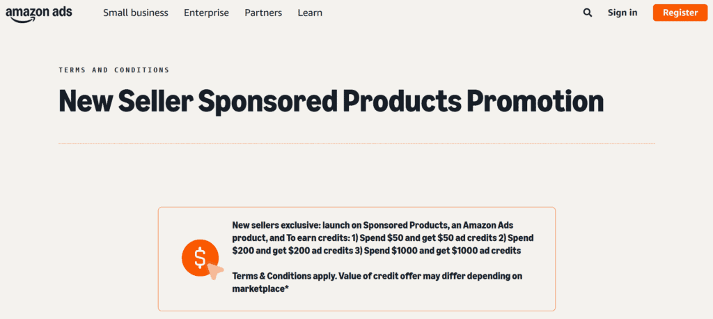 Amazon Ads New Seller Sponsored Products Promotion