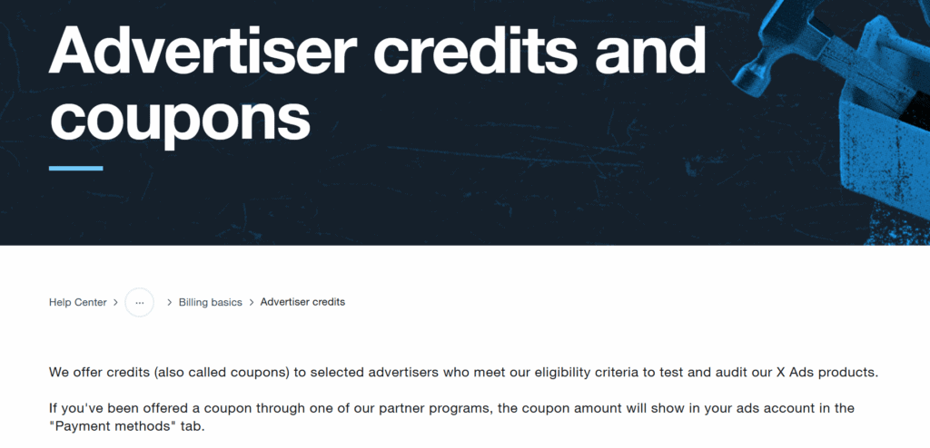 Advertiser credits and coupons for X (Twitter)