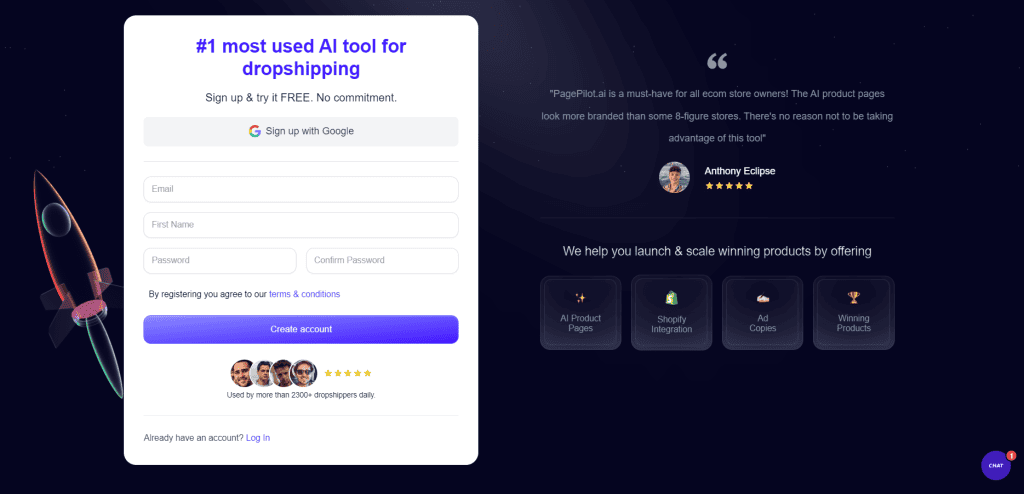 Page Pilot create an account