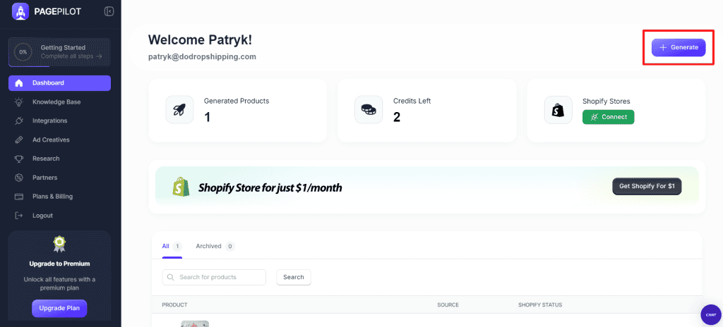 Page Pilot generate button