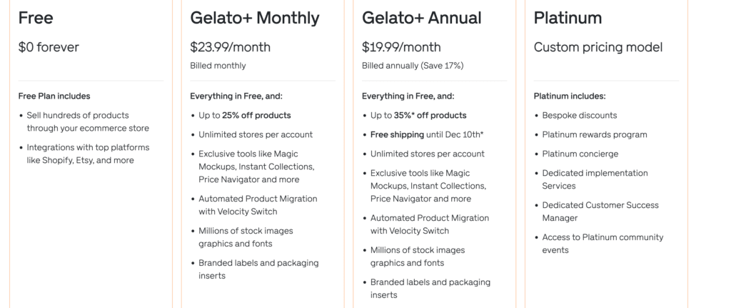 Gelato pricing options