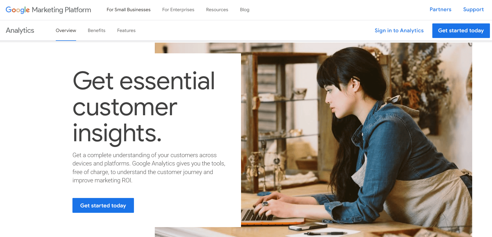 Google Analytics homepage